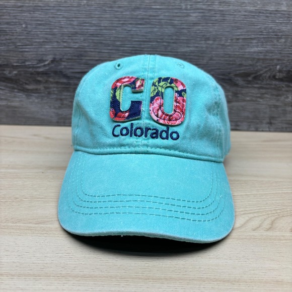 Outdoor Cap Accessories - Colorado Hat Cap Strap Back Womens Blue Teal CO Embroidered Floral Adjustable